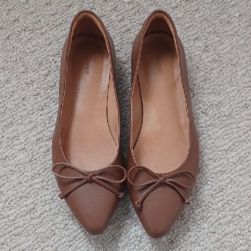 Quince Women's Tan Ballet Flats with Bow